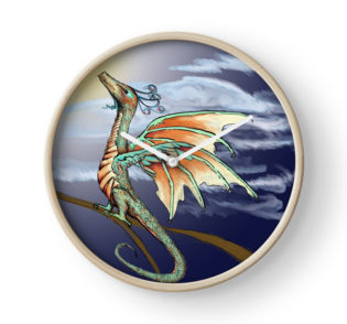 Purchase at https://www.redbubble.com/people/elvenassassin/works/25135317-fledgling-hummingbird-dragon-pseudodragon?p=clock&rel=carousel